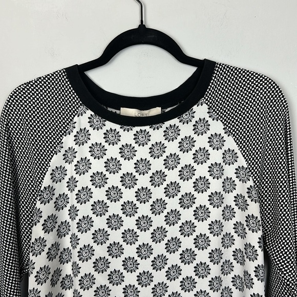 LOFT Black and White Mixed Print Long Sleeve Top Sz S - Picture 7 of 12